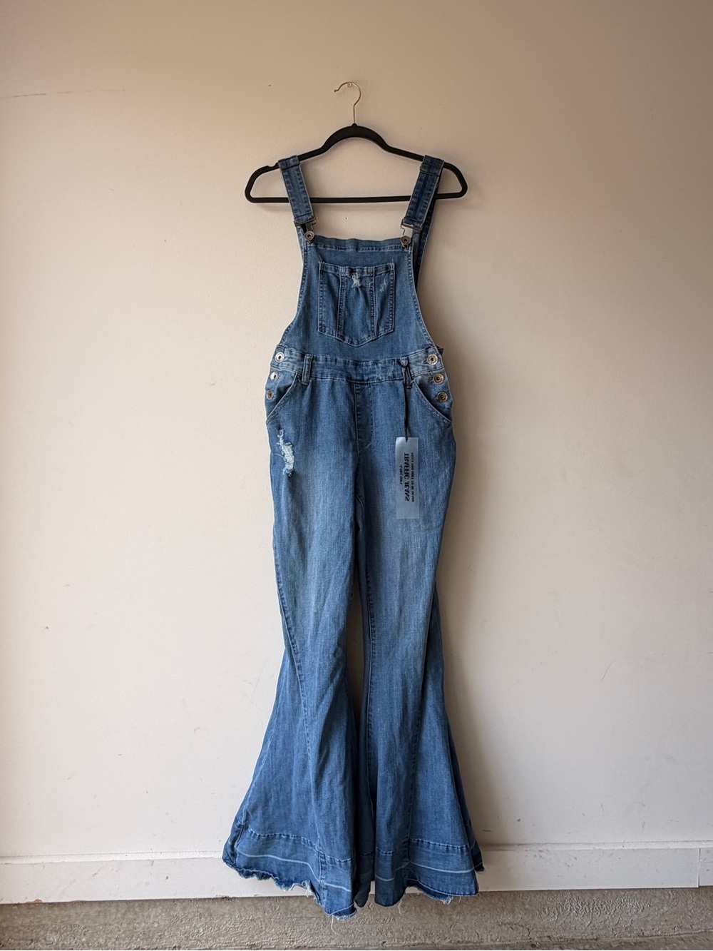Women's Light Blue Denim Flared Overalls with Bib Pocket